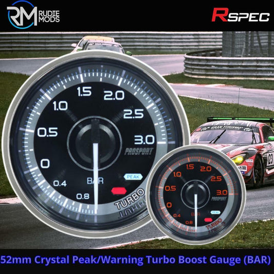R-SPEC 52mm Crystal Peak/Warning Turbo Boost Gauge (BAR) Car Gauge