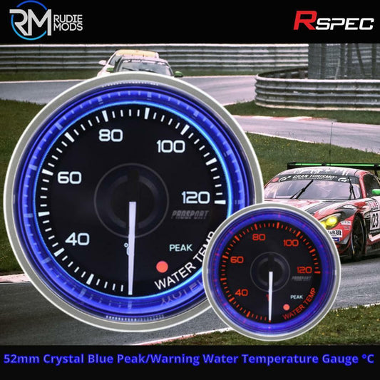 R-SPEC 52mm Crystal Blue Peak/Warning Water Temperature Gauge °C Car Gauge