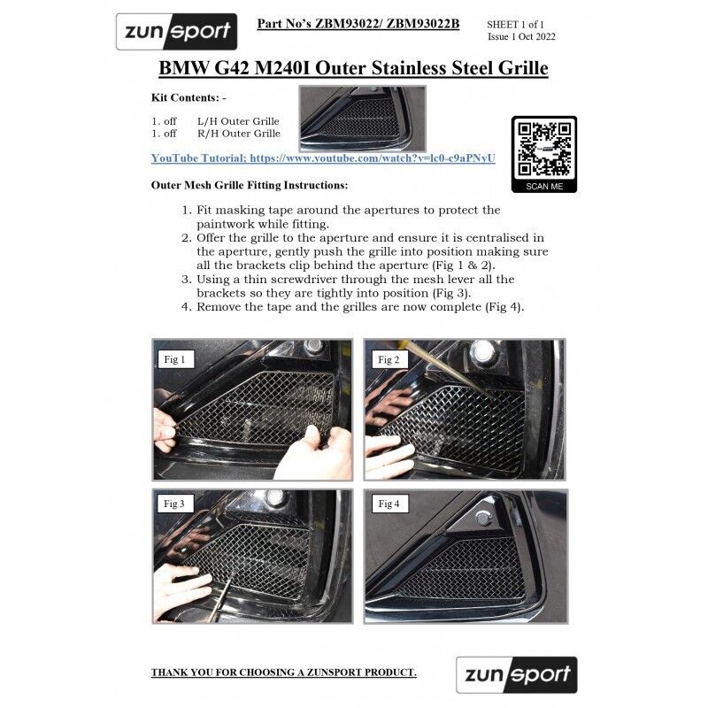 ZUNSPORT FRONT GRILLE SET IN SILVER TO FIT BMW G42 M240I