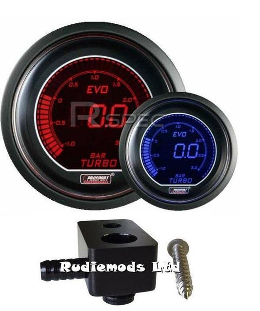 Ford Fiesta ST180 52mm Prosport EVO Boost Gauge BAR and fitting adaptor RD BL