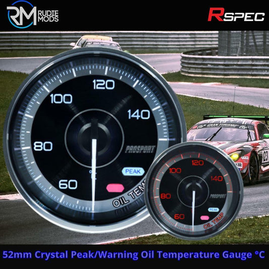 R-SPEC 52mm Crystal Peak/Warning Oil Temperature Gauge °C Car Gauge