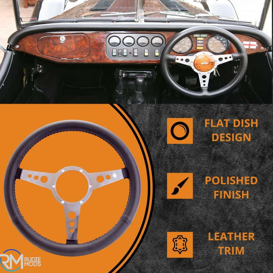 Classic 14" Leather Trim Car Steering Wheel By Mountney 43FPLB/LX High Quality