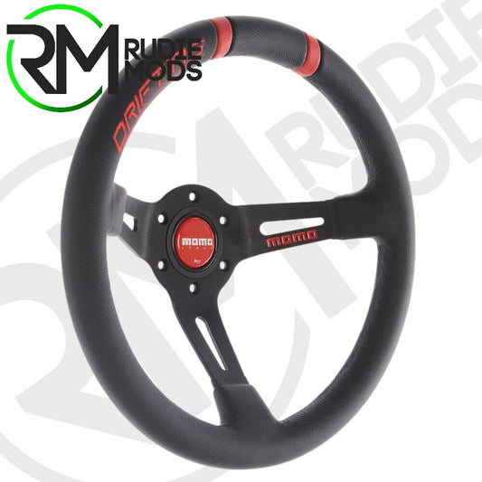 CAR STEERING WHEEL DRIFTING BLACK LEATHER RED INSERTS Ø330mm VDRIFT33NROSR