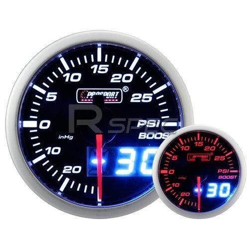 Prosport 52mm Smoked White Amber Boost PSI Gauge with Dual Display