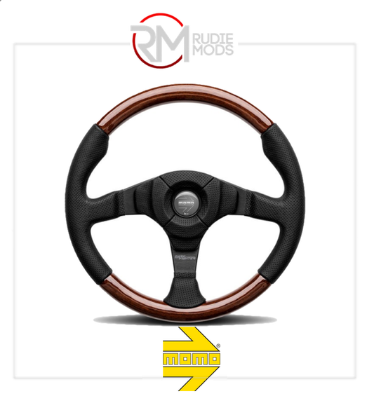 Official MOMO DARK FIGHTER STEERING WHEEL - BLACK LEATHER/ WOOD Ø350mm VDFIGHTER