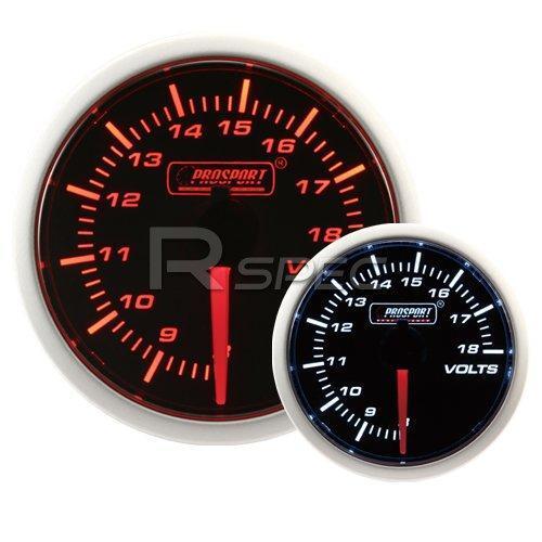 Prosport 52mm Super Smoked Amber / White DC Volts Voltage 8-18v Gauge