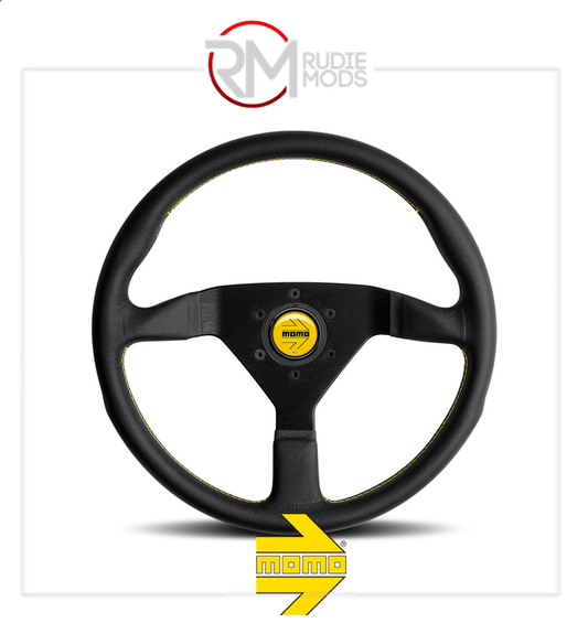 MOMO MONTECARLO STEERING WHEEL BLACK WITH YELLOW STITCH Ø350mm