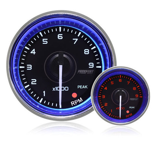 52mm Crystal Blue Peak/Warning Rev Counter 0-9000 Rpm