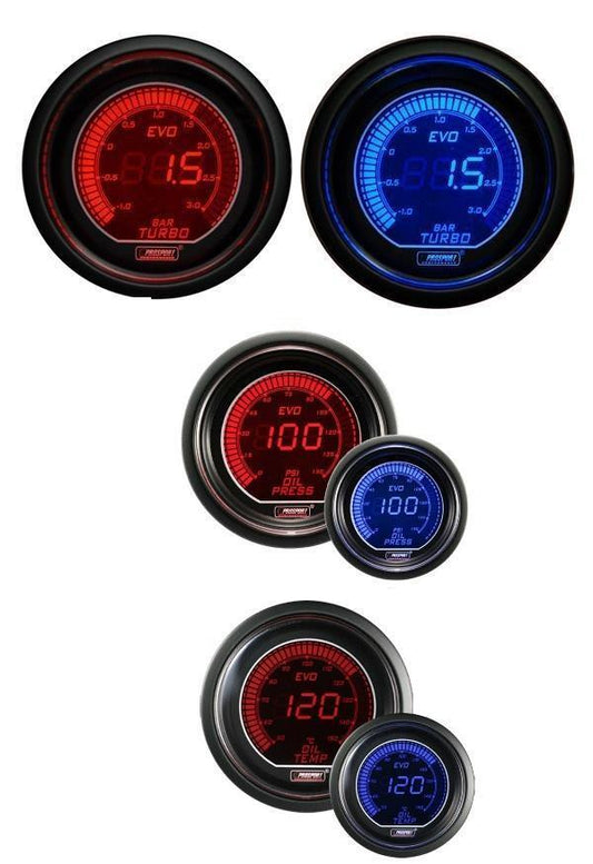 Prosport 52mm EVO Car Boost 3 Bar Oil Pressure Oil Temp Red Blue Gauges