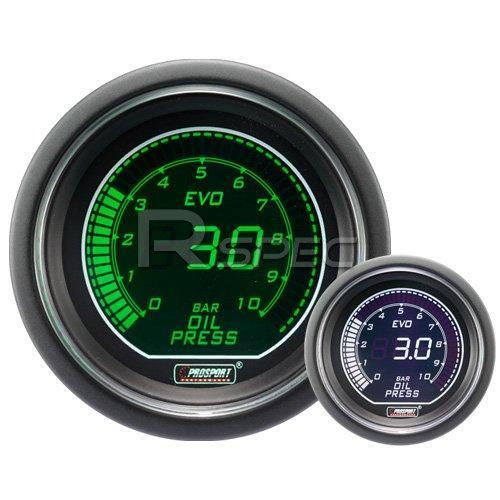 Prosport 52mm EVO Car Oil Pressure Gauge BAR Green and White LCD Digital Display