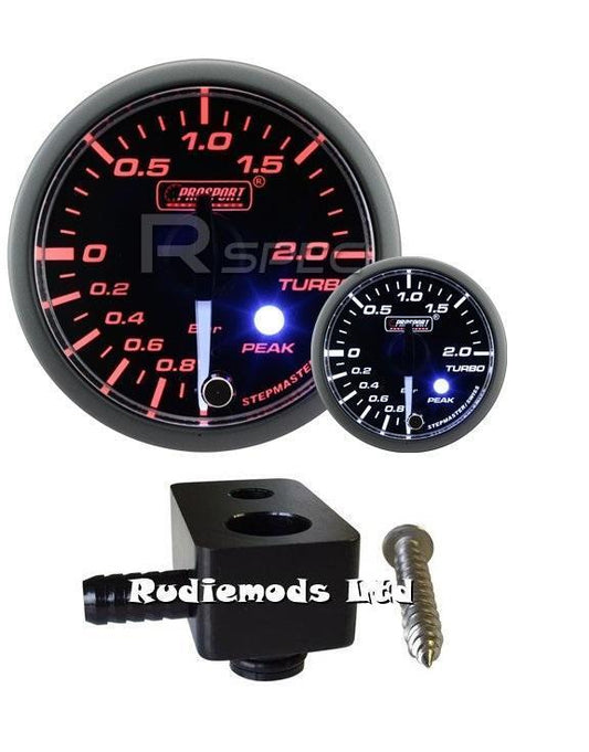 Ford Fiesta ST180 52mm Clear Amber White Boost gauge BAR and fitting adaptor