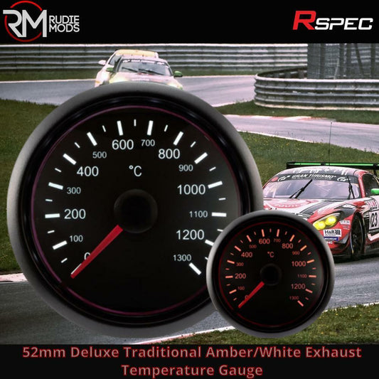 R SPEC 52mm Deluxe Traditional Amber/White Exhaust Temperature Car Gauge