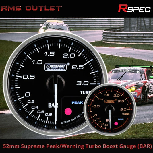 R SPEC 52mm Supreme Peak/Warning Turbo Boost Gauge (BAR) New In