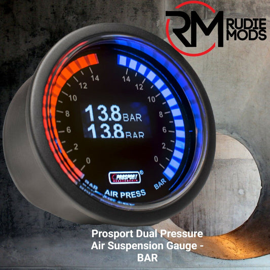 Prosport Dual Pressure Air Suspension Gauge - BAR