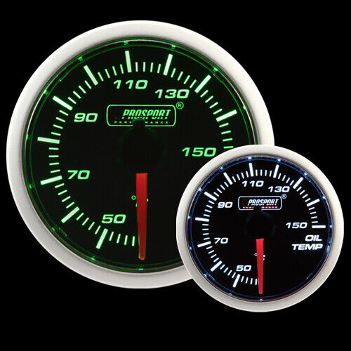 Prosport 52mm Super Green / White Stepper Motor Oil Temp Temperature Gauge °C