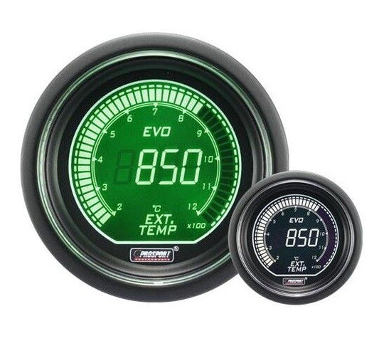 Prosport 52mm EVO Car Exhaust Gas Temperature Green White Digital inc sensor