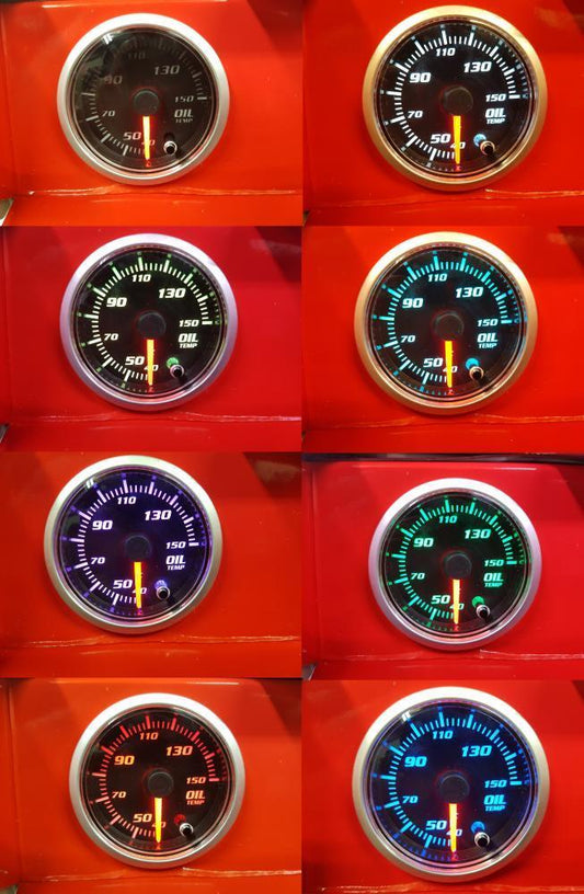 52mm Multi Colour Oil Temperature Gauge Clear Lens Black Face Car