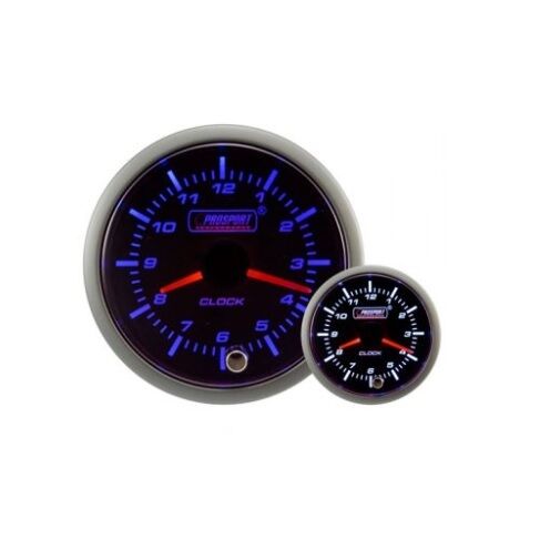 Prosport 52mm Super Smoked Blue and White Analogue Clock 12hr Gauge