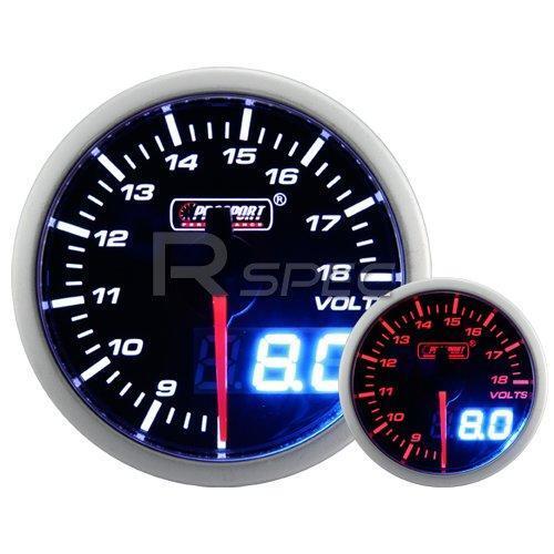 Prosport 52mm Smoked White Amber DC Voltage 9-18v Gauge with Dual Display