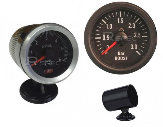 BLACK Diesel 52mm Tacho Rev gauge and 52mm Diesel Boost gauge BAR and holders