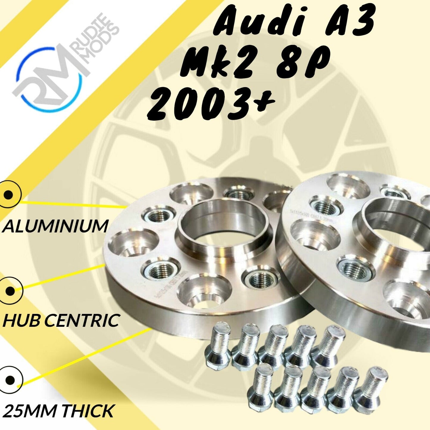 Audi A3 Mk2 8P 2003 on 25mm Hubcentric Wheels Spacers 1 pair