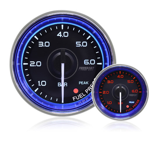 52mm Crystal Blue Peak/Warning Fuel Pressure Gauge (BAR)