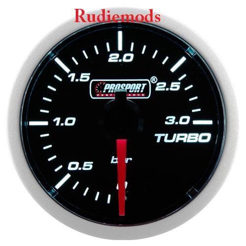 Prosport Diesel 52mm Smoked Super White Turbo Boost Gauge 0-3 Bar