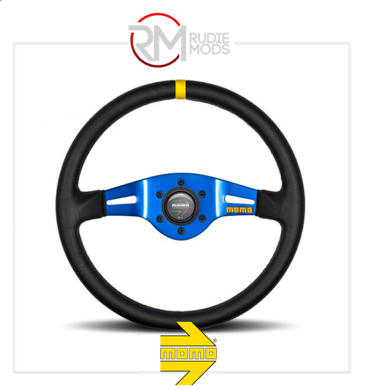 GENUINE Momo Model 03 Steering Wheel BLUE SPOKE/BLACK LEATHER Ø350mm M1115040581