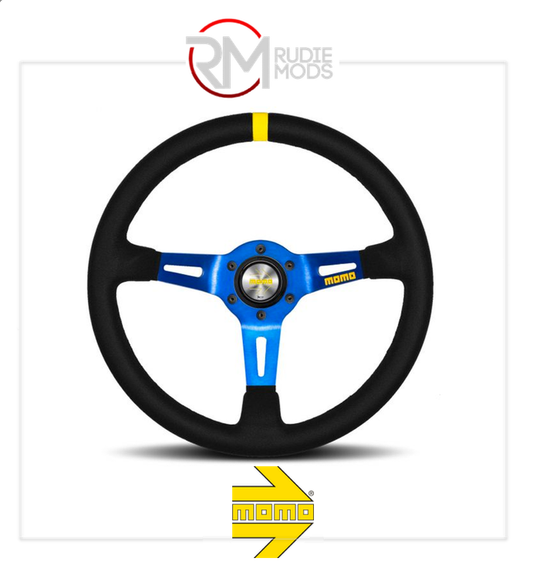 Official MOMO MOD.08 STEERING WHEEL - BLUE SPOKE/BLACK LEATHER Ø350mm M111500858