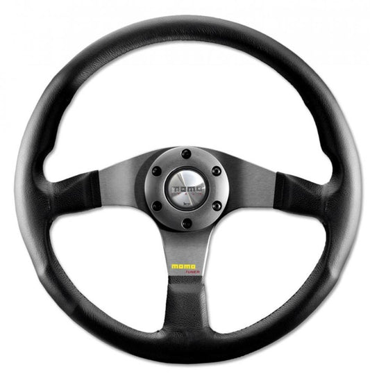 Momo Steering Wheel Tuner 350mm Black Leather with silver centre