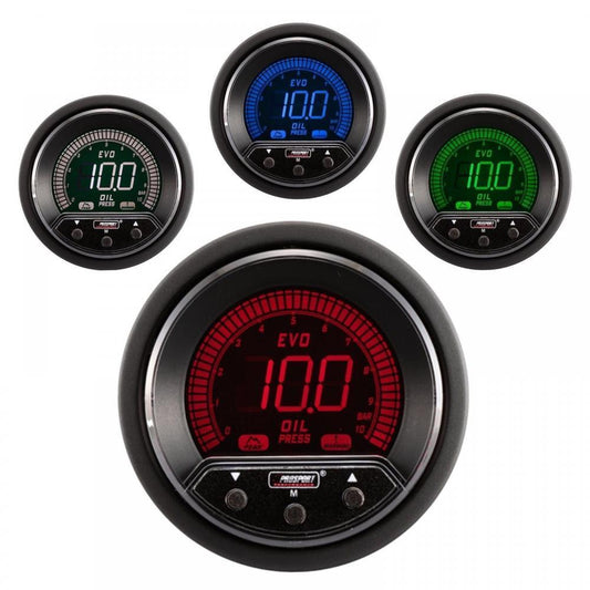 Prosport Evo 52mm LCD Oil Pressure BAR Gauge 4 colour with peak and warning