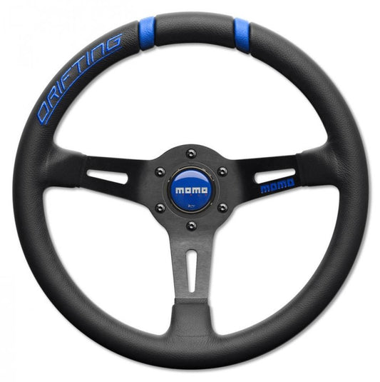 Momo Steering Wheel Drifting 330mm Black Leather with blue design