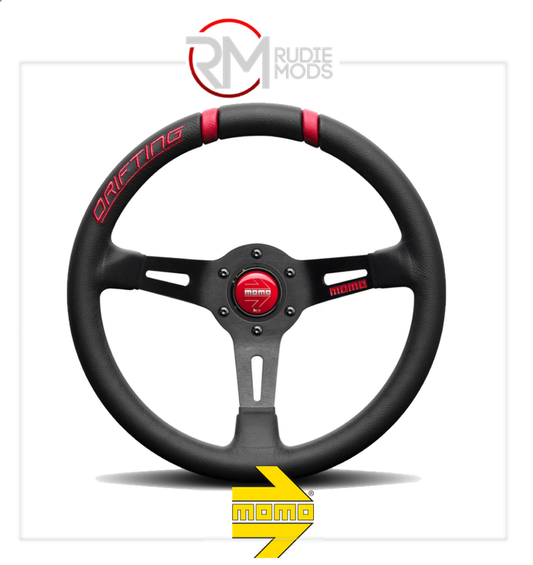 MOMO DRIFTING - BLACK LEATHER Steering Wheel RED INSERTS 330mm VDRIFT33NROSL