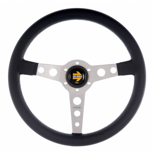 GENUINE Momo Prototipo Black leather and silver spokes 350mm