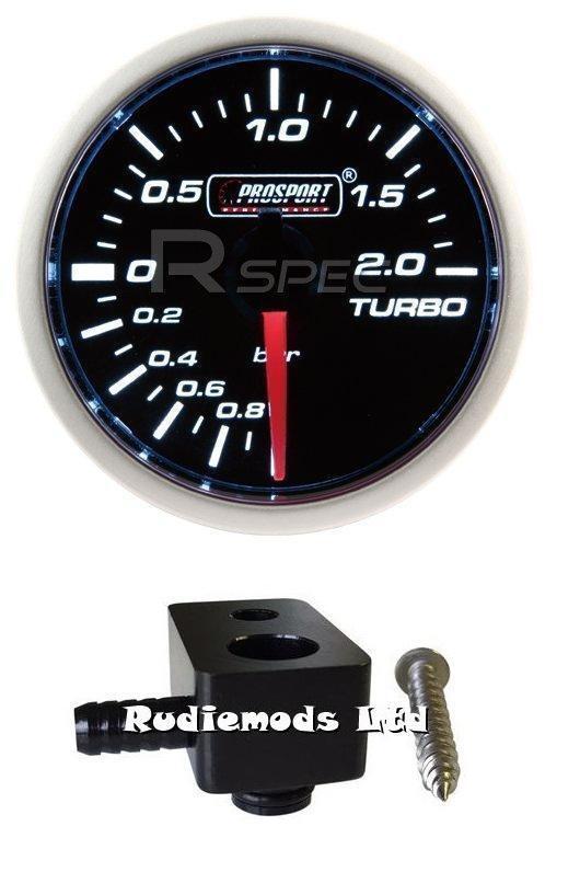 Ford Fiesta ST180 52mm White Boost gauge BAR and fitting adaptor
