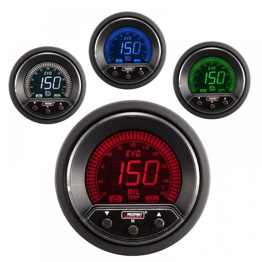 Prosport Evo 52mm LCD Oil Temp Deg C Gauge 4 colour with peak and warning