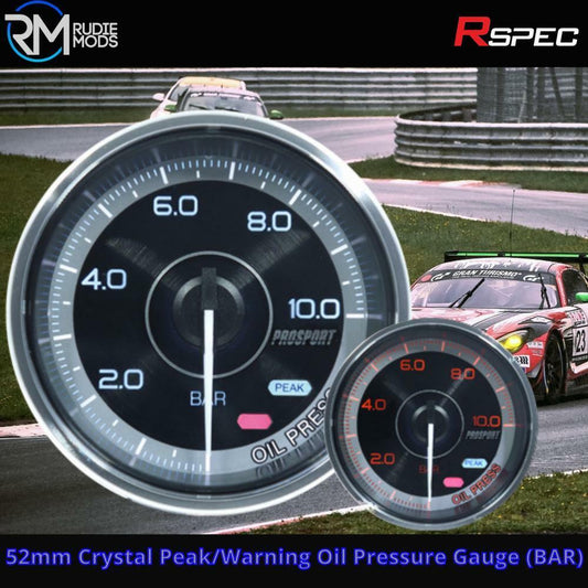 R-SPEC 52mm Crystal Peak/Warning Oil Pressure Gauge (BAR) Car Gauge