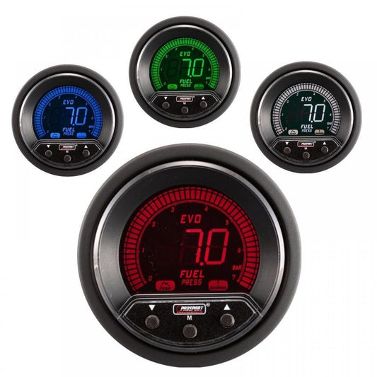 Prosport Evo 52mm LCD Fuel Pressure BAR Gauge 4 colour with peak and warning