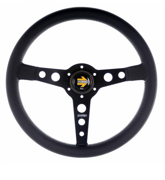 GENUINE Momo Prototipo Black leather and spokes 350mm