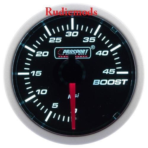 Prosport Diesel 52mm Smoked Super White Turbo Boost Gauge 0-45 PSI