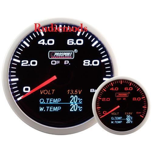 Prosport 60mm 4-1 Multi Gauge Oil Pressure, Oil Temp, Water Temp, Volt