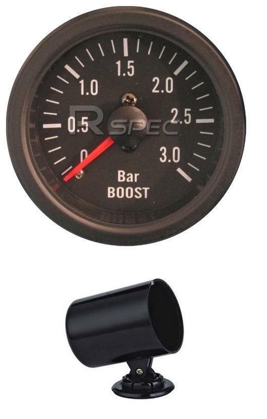 Black 52mm Car Diesel Boost Gauge 3 BAR clear lens Mechanical + 52mm POD