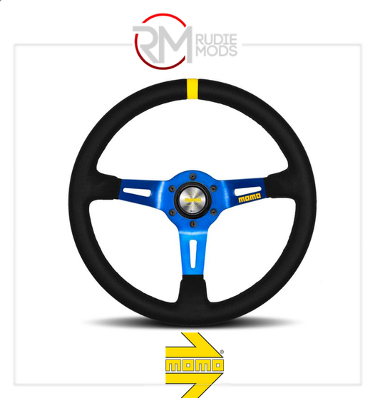 Official MOMO MOD.08 STEERING WHEEL - BLUE SPOKE/BLACK SUEDE Ø350mm M11150085821