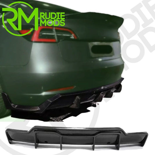 Carbon Fibre Rear lower Diffuser P Style 3pc for Tesla Model 3 Carbon Factory