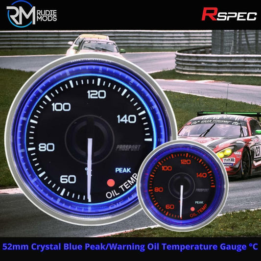 R SPEC 52mm Crystal Blue Peak/Warning Oil Temperature Gauge °C Car Gauge