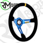 CAR Steering Wheel Horn deep dish MOMO Mod.08 - Blue Spoke/Black Suede 350mm