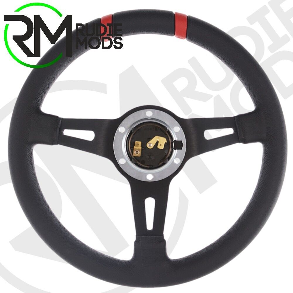CAR STEERING WHEEL DRIFTING BLACK LEATHER RED INSERTS Ø330mm VDRIFT33NROSR