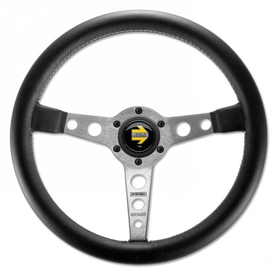 Momo Steering Wheel Prototipo 350mm Black Leather with silver spokes