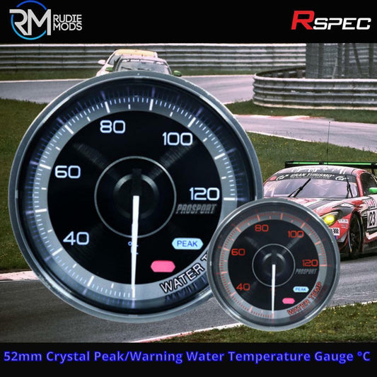 R-SPEC 52mm Crystal Peak/Warning Water Temperature Gauge °C Car Gauge