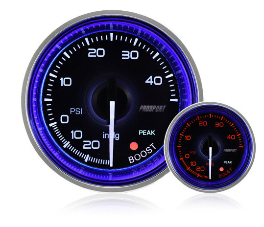 52mm Crystal Blue Peak/Warning Turbo Boost Gauge (PSI)